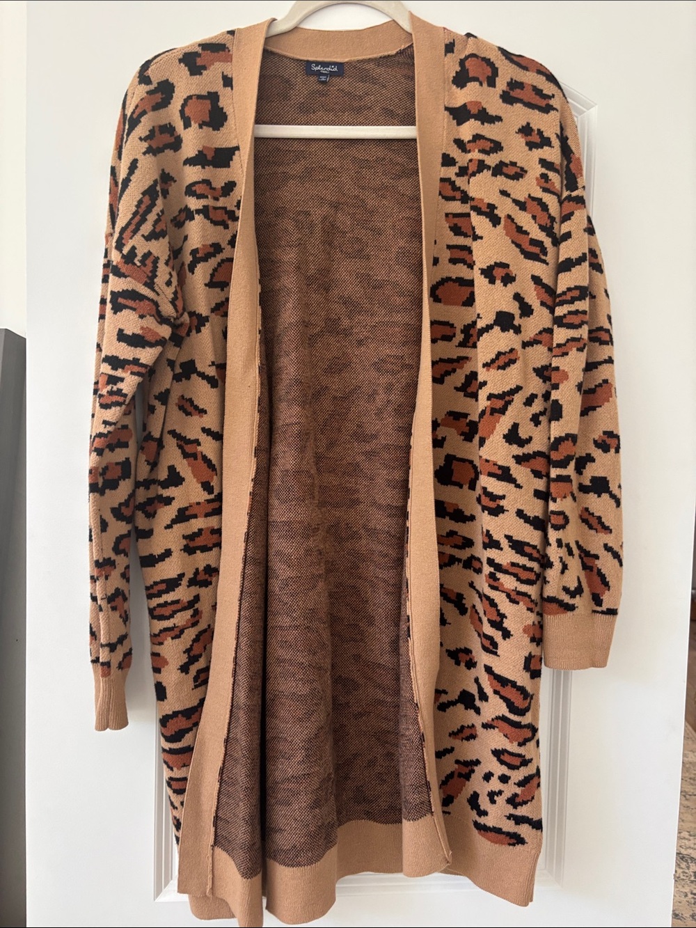 Splendid Tan, Black & Brown Leopard-Print Open long  Cardigan